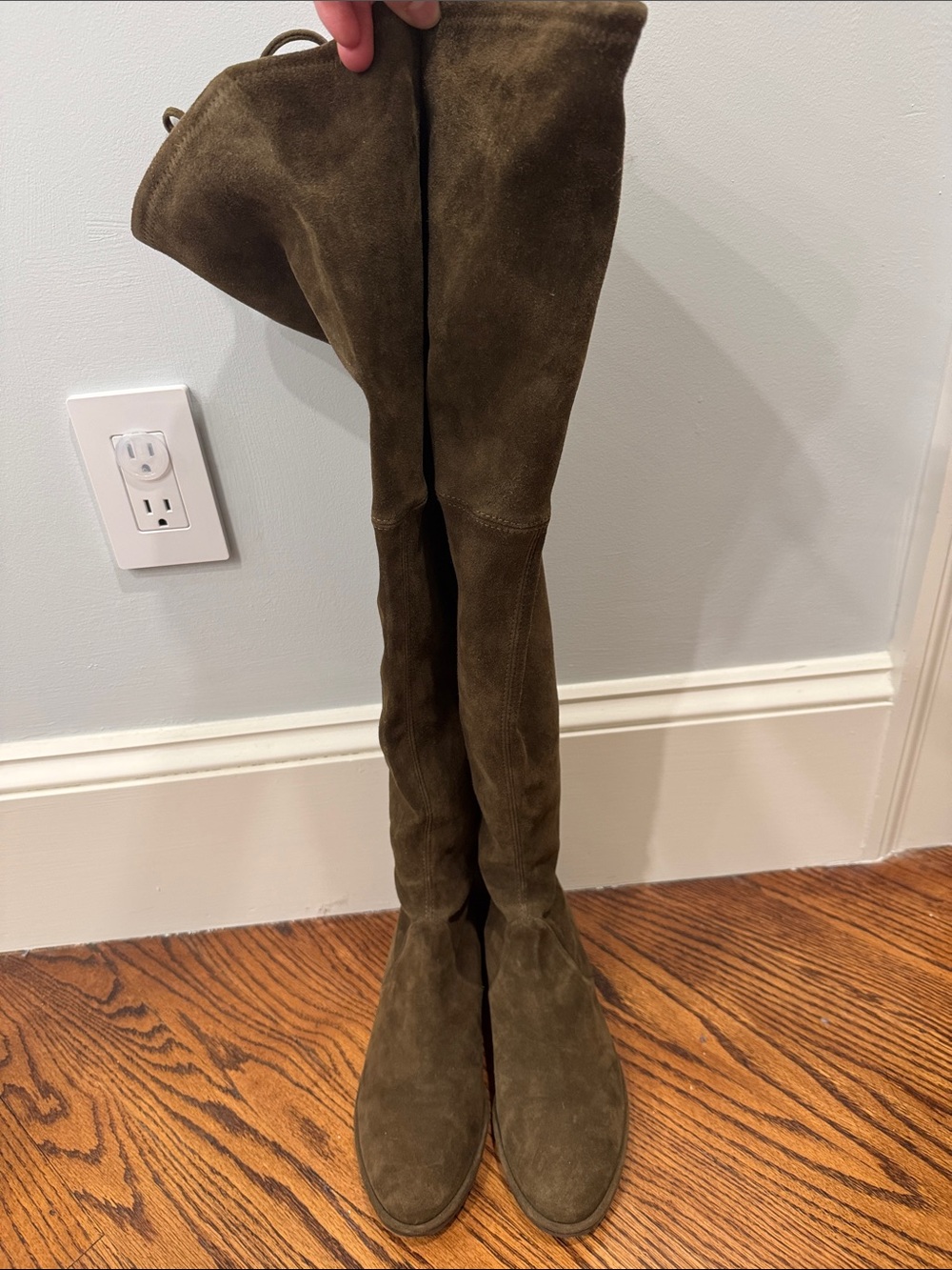 Stuart Weitzman Over-the-Knee Suede Boots in Olive Green